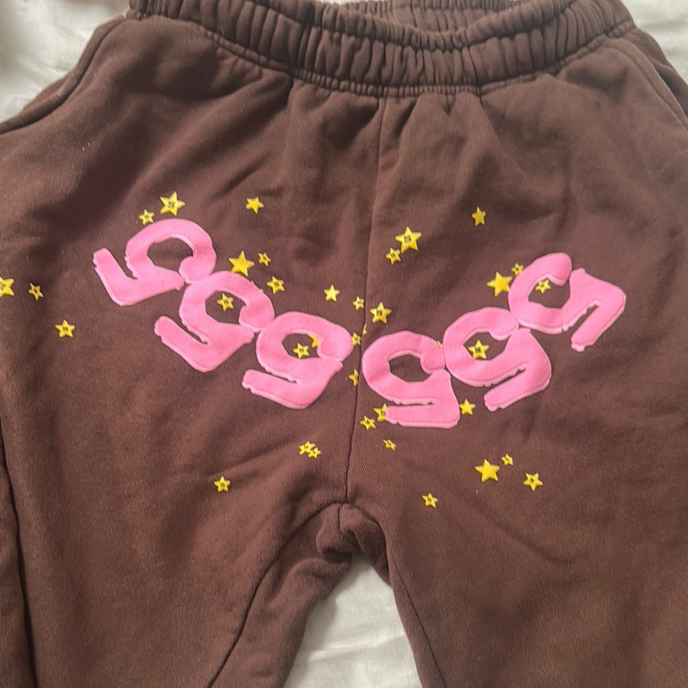 Brown Kids Joggers with Pink and Yellow Accents
